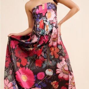 Free People Botanical Strapless Fit & Flare Large Print Floral MIDI Dress